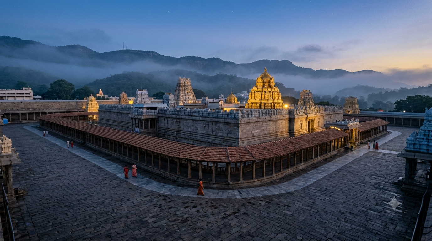 best time to visit Tirumala — early morning pilgrims at the temple queue with few crowds
