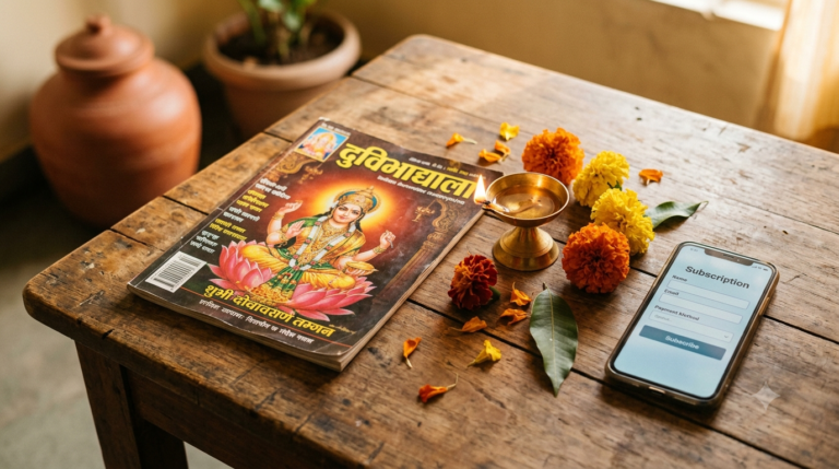 Sapthagiri magazine subscription guide with printed magazine and online booking on phone