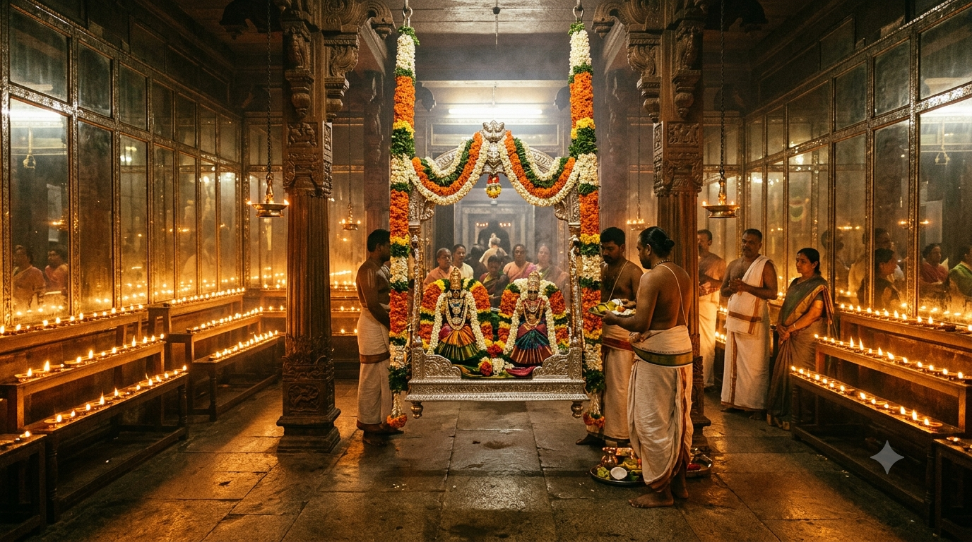 Tirumala Unjal Seva Timings: decorated Dolotsavam swing garlanded with flowers in the lamp-lit Aina Mahal