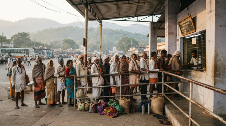 APSRTC Tirumala Special Darshan ticket counter queue at the Tirupati bus station