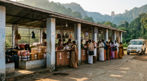 Alipiri free luggage counter at the Tirumala footpath entrance where pilgrims deposit bags before the climb
