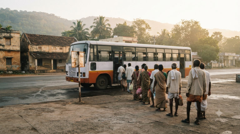 Free bus to Srivari Mettu waiting at Tirupati Railway Station for footpath pilgrims