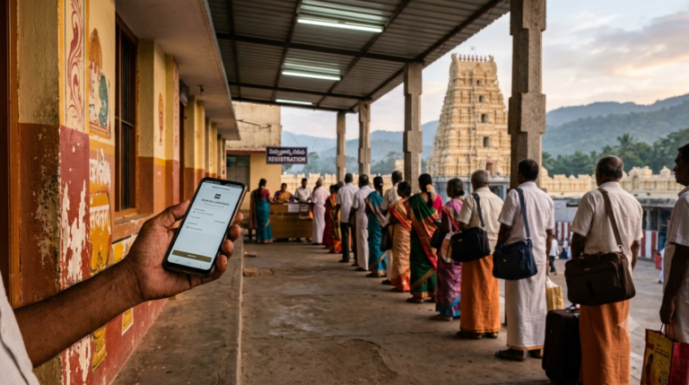 Kausthubham Guest House Tirumala accommodation booking counter and pilgrim queue