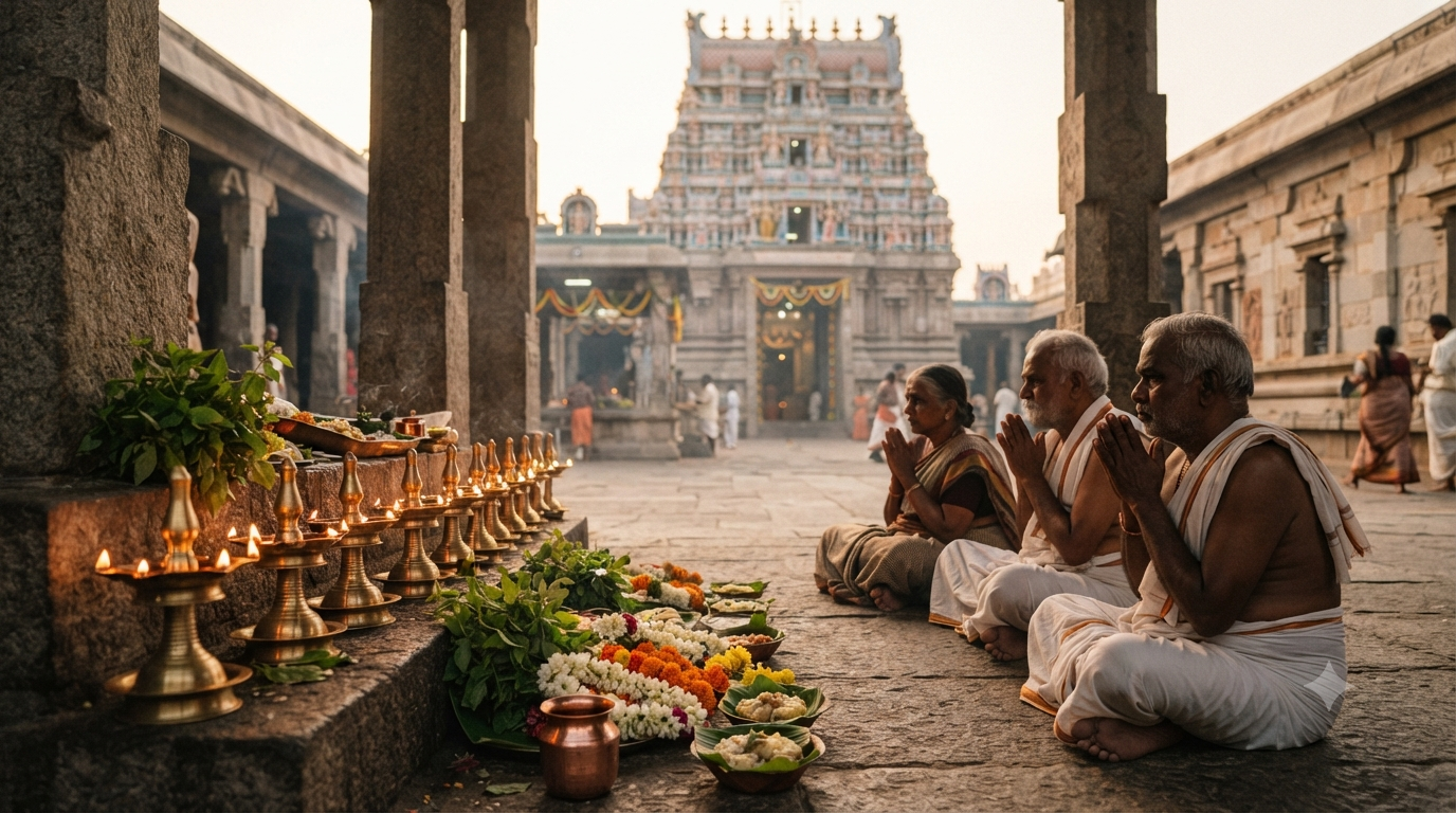 Purattasi Month 2026 Tamil worship scene during the sacred Purattasi season