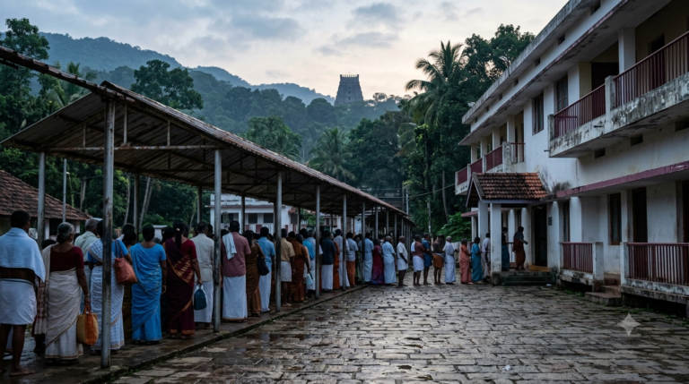 Rambagicha Rest House Tirumala pilgrims waiting at an early morning TTD room allotment counter