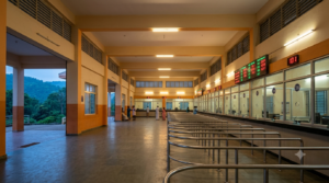 Spot Current Booking Accommodation registration counters at the Tirumala CRO at dawn