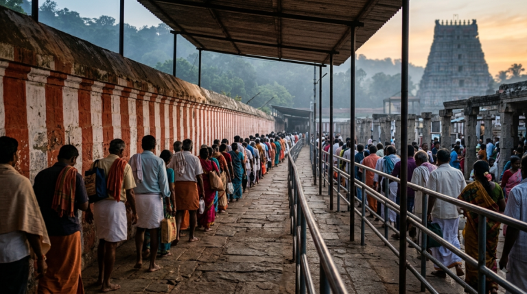 TTD Arjitha Seva booking counter queue at Tirumala Sri Venkateswara temple
