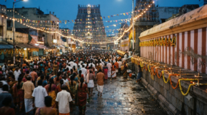 TTD festival calendar dates guide showing Tirumala pilgrims during a Brahmotsavam festival day at the temple