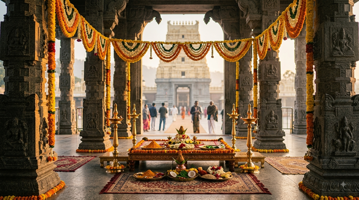 TTD Tirumala Kalyanamasthu online marriage venue mandapam decorated with flowers