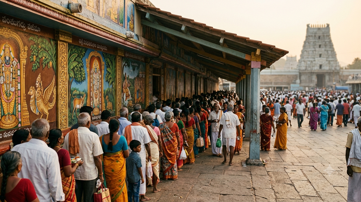 Tirumala Accommodation Online Booking queue at a TTD guest house near the temple
