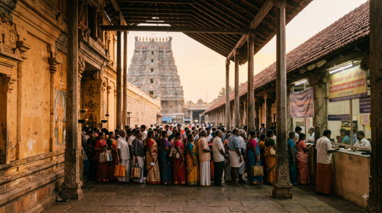 Tirumala accommodation single person booking queue at a TTD reception counter