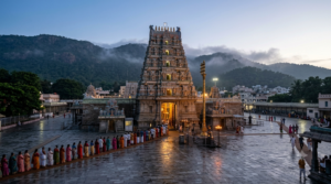 Tirumala Angapradakshinam Tickets Online: pilgrims in a pre-dawn temple queue
