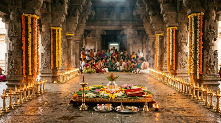 Tirumala Kalyanam Seva Tickets: Kalyanotsavam ceremony atmosphere at the Sri Venkateswara Temple mandapam