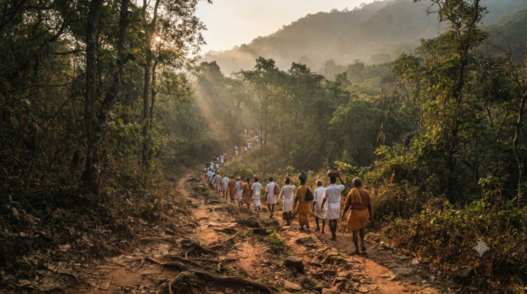 Tirumala Kumaradhara Theertham Dates: pilgrims trekking the Seshachalam forest trail from Papavinasanam Dam