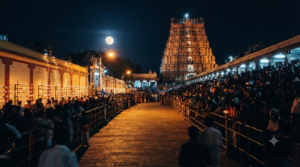 Tirumala Pournami Garuda Seva procession on the Mada streets at Tirumala on a full moon evening