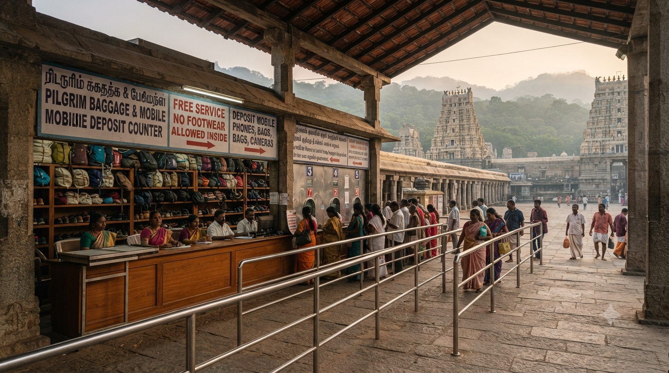 Tirumala TTD Mobile Locker and baggage deposit counter near the temple queue complex