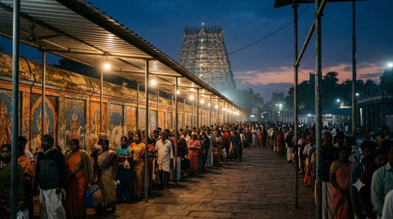 Tirumala Thomala Seva timings – pilgrims at the pre-dawn VQC-I queue