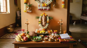 Vinayaka Chaturthi Pooja Vidhanam with traditional home pooja items