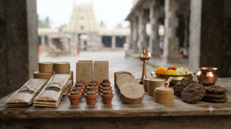 Namami Govinda Panchagavya Products with incense and traditional TTD devotional items