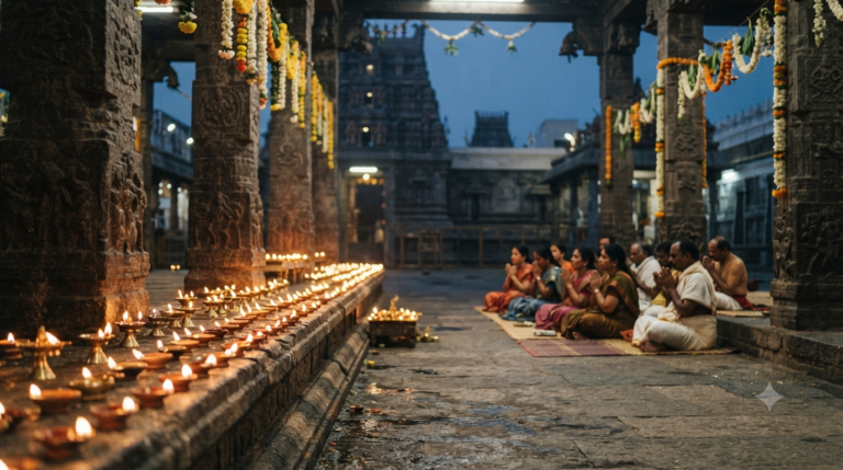 Tirumala Sahasra Deepalankarana Seva evening oil lamps and pilgrims