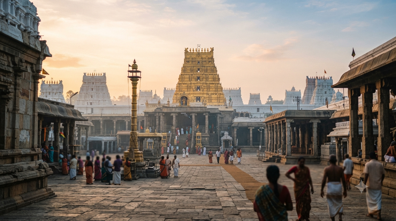 Vimana Venkateswara Swamy on the golden Ananda Nilaya Vimanam at Tirumala