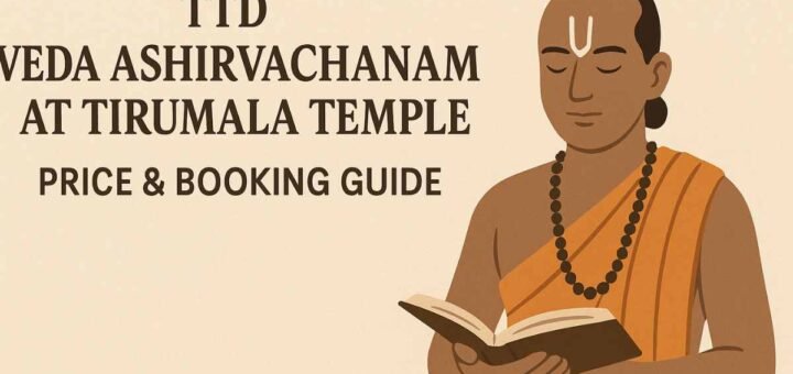 TTD Veda Ashirvachanam priest illustration with booking guide text