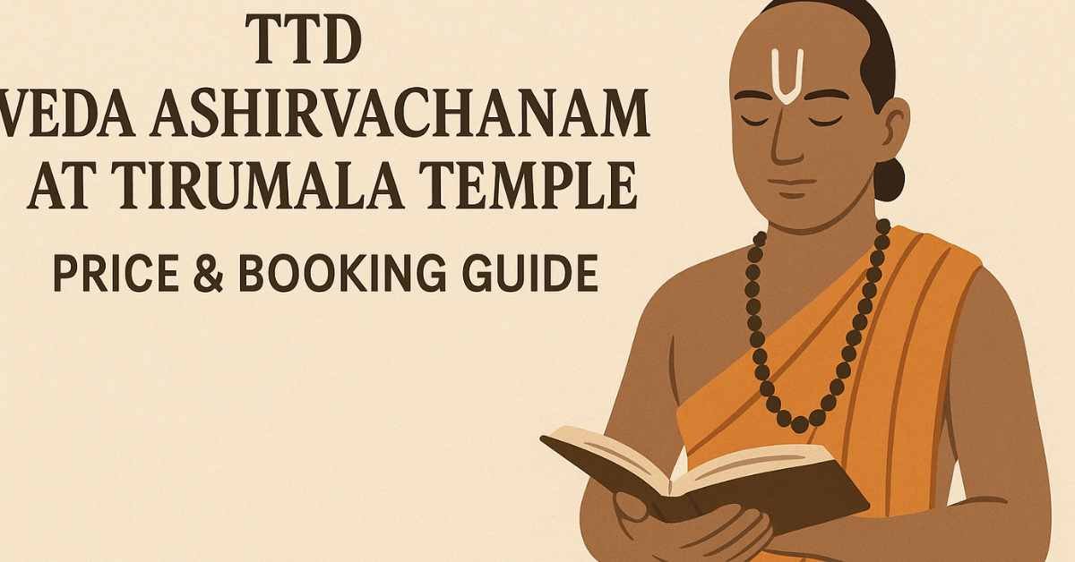 TTD Veda Ashirvachanam priest illustration with booking guide text