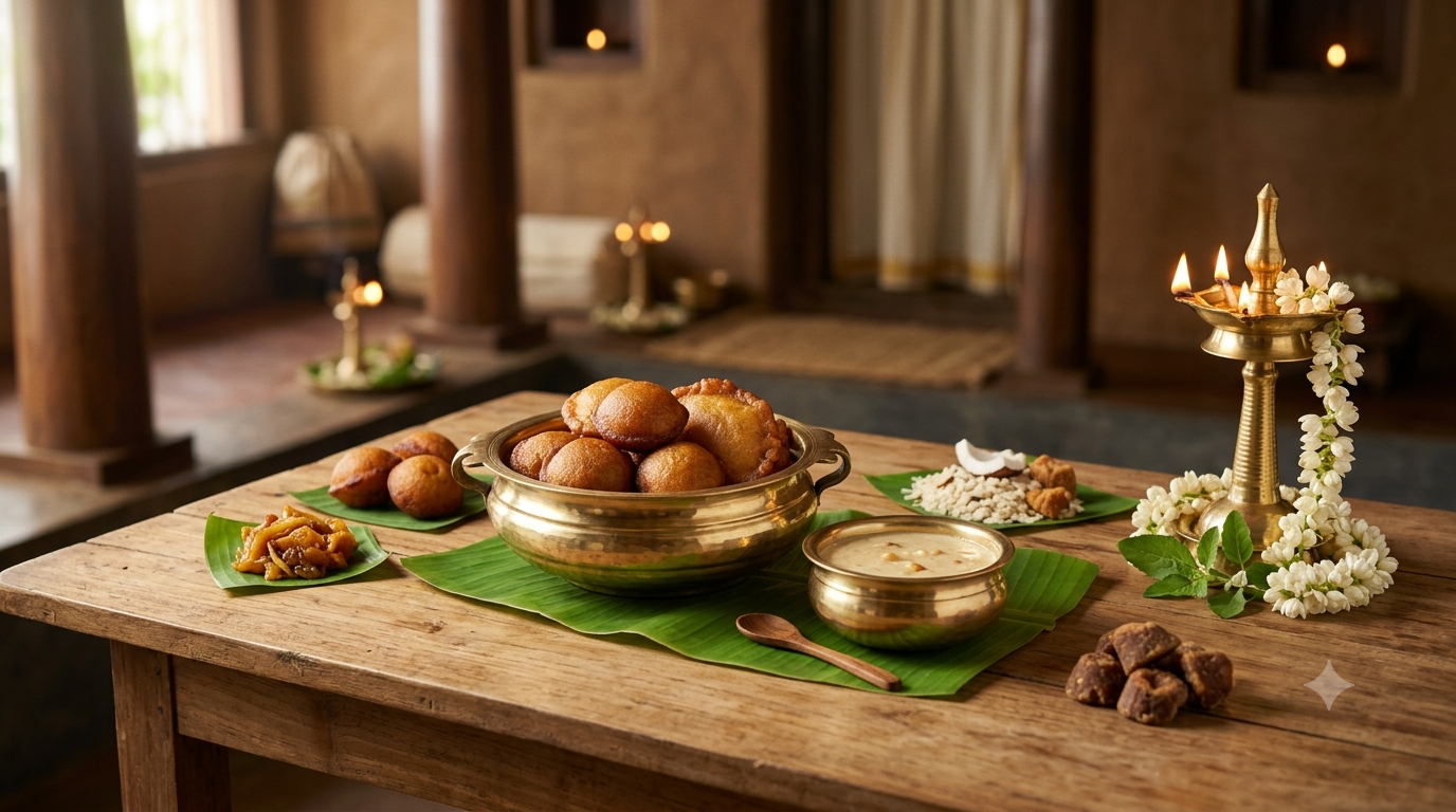 Guruvayur Temple Prasadam guide with traditional Kerala-style sweet offerings in brass vessels