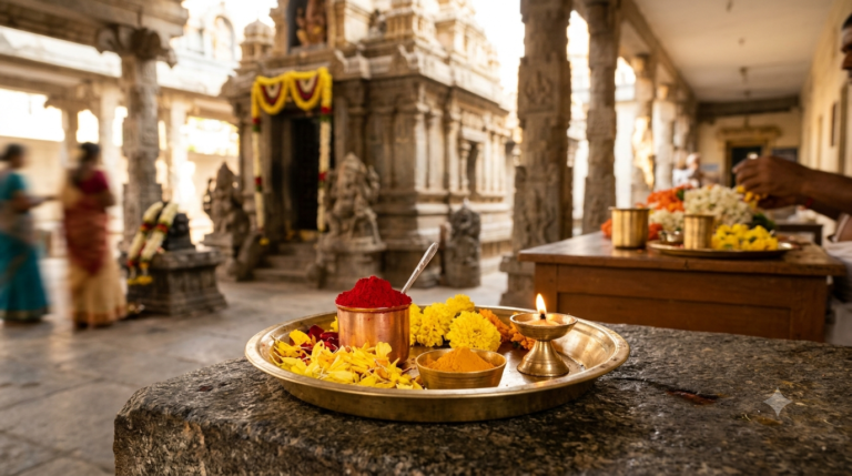 Alampur Jogulamba Kumkumarchana booking guide with kumkum and flower offerings