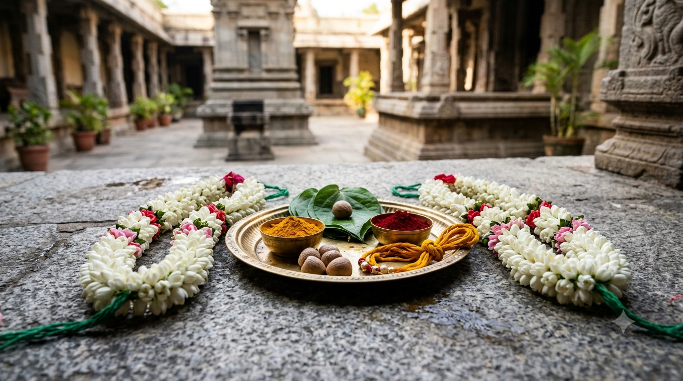 Kundrathur Murugan Temple marriage guide with traditional Hindu wedding ceremonial items