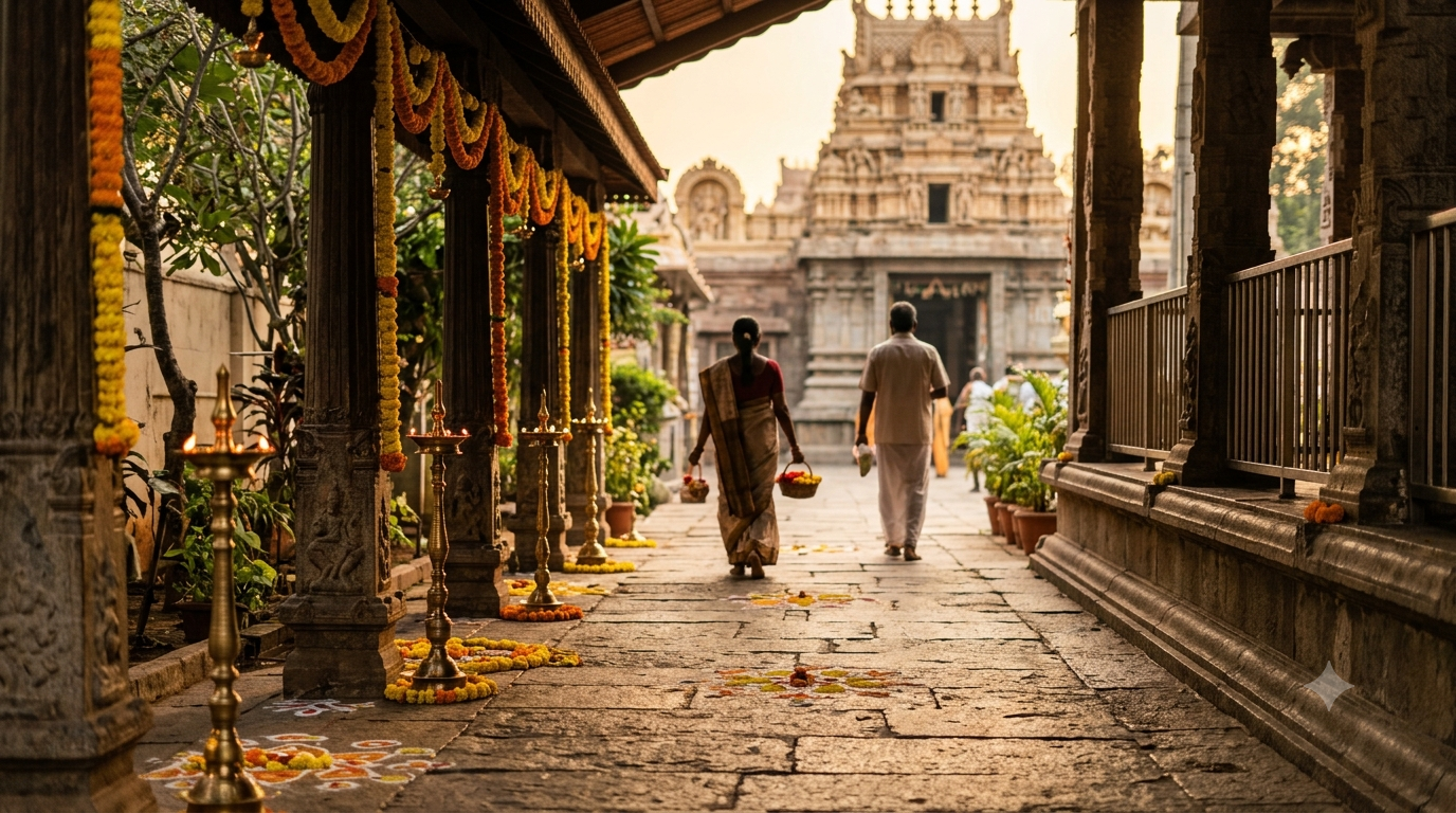Rajarajeswari temple Nellore timings – illustrative morning temple entrance and darshan atmosphere