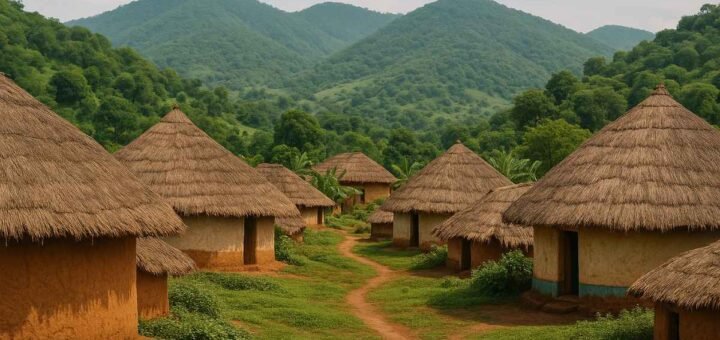Tribal village huts in Odisha hills