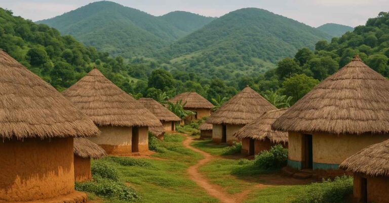 Tribal village huts in Odisha hills