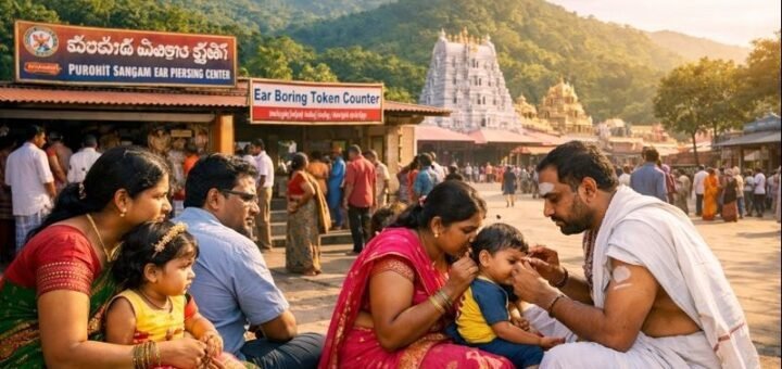 Ear Boring Piercing Purohit at Tirumala Purohit Sangam travel scene