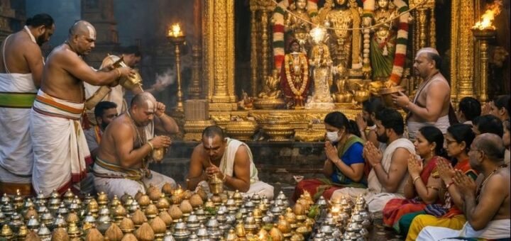 Sahasra Kalasabhishekam Seva Tirumala with devotees and priests
