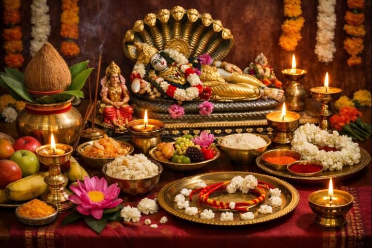 Anantha Padmanabha Vratham Pooja ritual setup and offerings