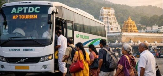 APTDC AP Tourism Tirupati Package From Chennai Review scene of pilgrims and coach