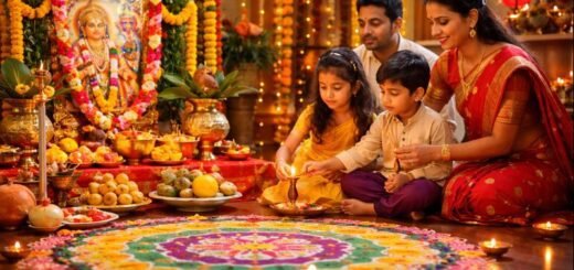 Balipadyami Festival Pooja Vidhanam celebration with rangoli and lamps