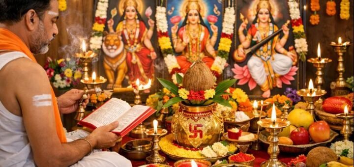 Devi Navaratri Pooja Vidhanam home altar instructions.