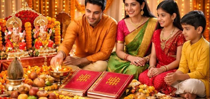 Diwali Poojan Chopda Pujan ritual at home