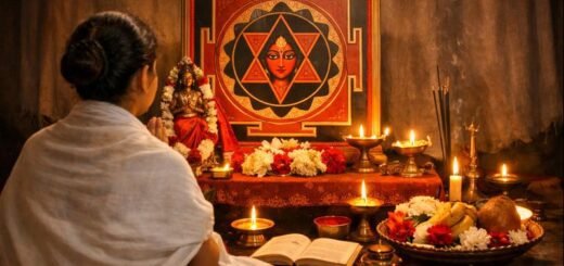 Isha Linga Bhairavi Sadhana devotional setup with yantra and offerings