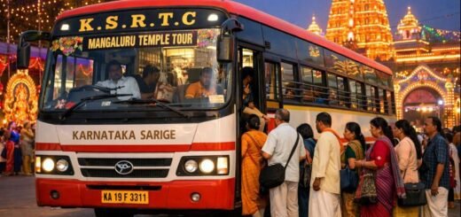 Mangalore Dasara Package Ksrtc pilgrims boarding bus for temple tour