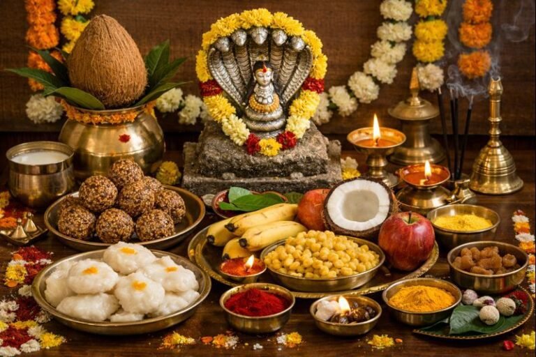 Nagula Chavithi Pooja Vidhanam with prasadam and samagri setup