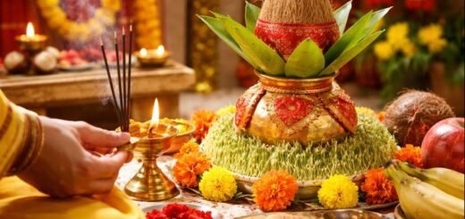 Navratri 2022 Ghatasthapana Date Muhurtham Time Pooja ritual with decorated kalash.