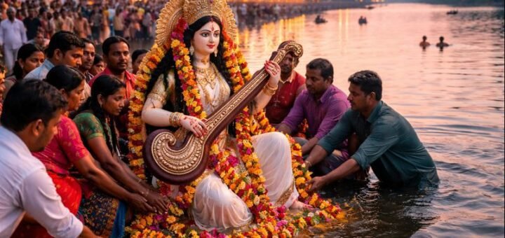 Saraswati Visarjan Puja 2022 Date Timings Procedure Muhurtham ritual immersion