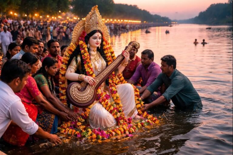 Saraswati Visarjan Puja 2022 Date Timings Procedure Muhurtham ritual immersion