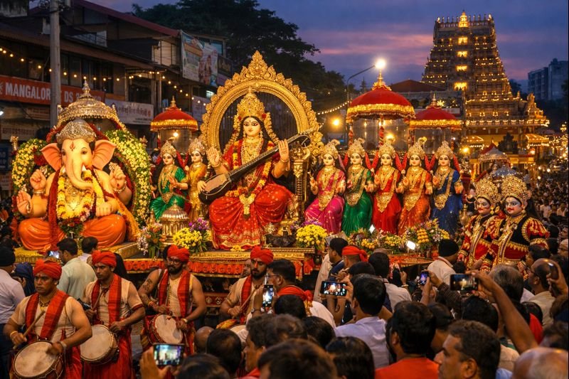Shobha Yatra 2022 Mangalore procession with idols and devotees.