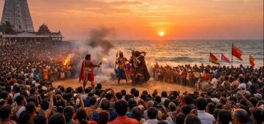 "Tiruchendur Temple Soorasamharam 2022 ceremony and crowd by sea"