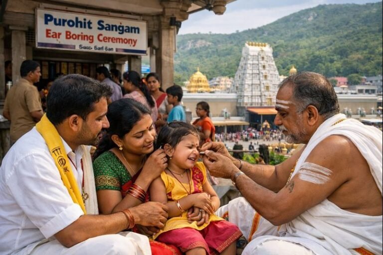 Tirumala Ear Boring Piercing TTD Booking Location Cost ceremony scene