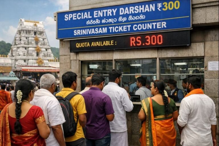 Tirumala Special Darshan Rs 300 ticket counter and devotees